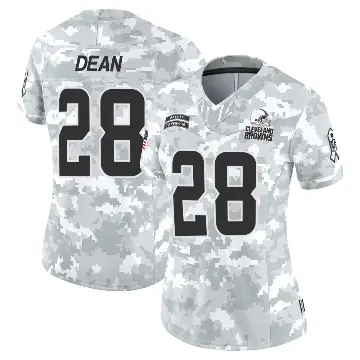 ＃28 Women's Trey Dean III Arctic Camo Limited Cleveland Browns 2024 Salute to Service Jersey