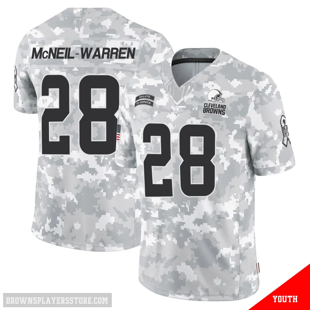 ＃28 Youth Emmanuel McNeil-Warren Arctic Camo Limited Cleveland Browns 2024 Salute to Service Jersey