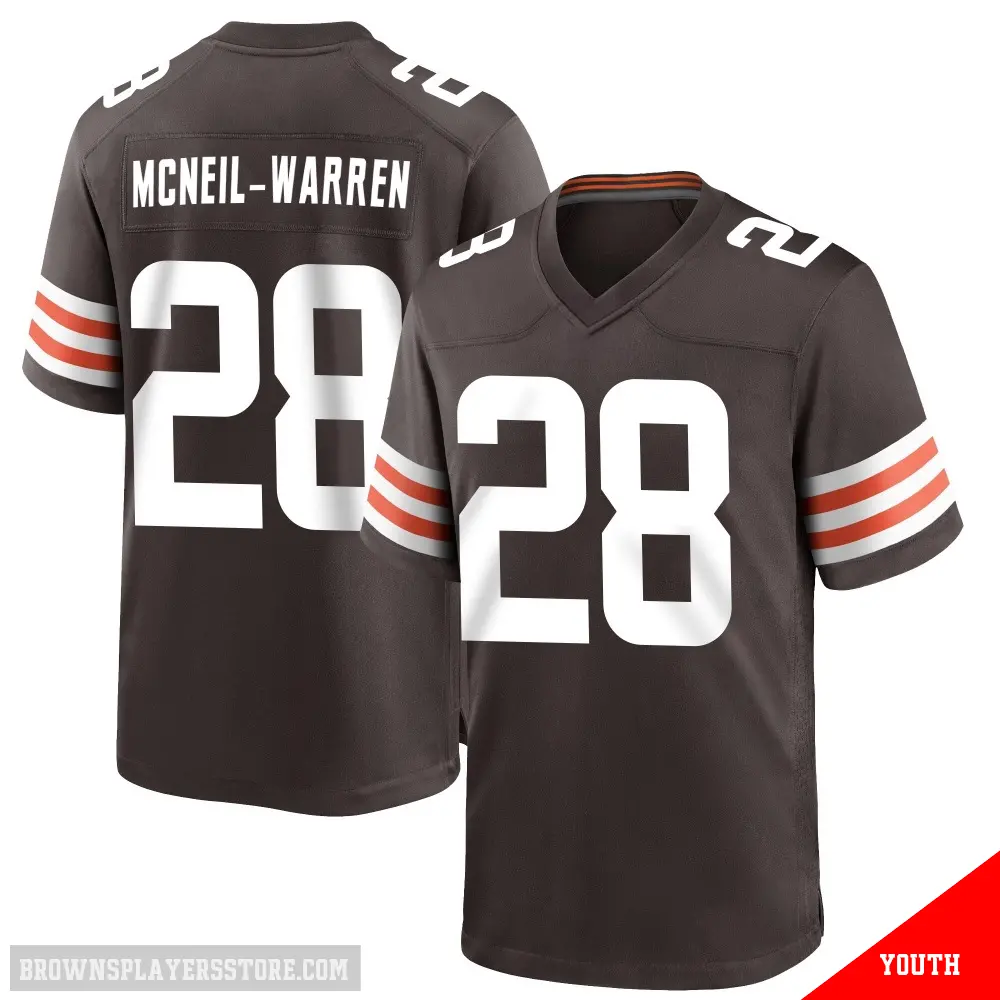 ＃28 Youth Emmanuel McNeil-Warren Brown Game Cleveland Browns Team Color Jersey