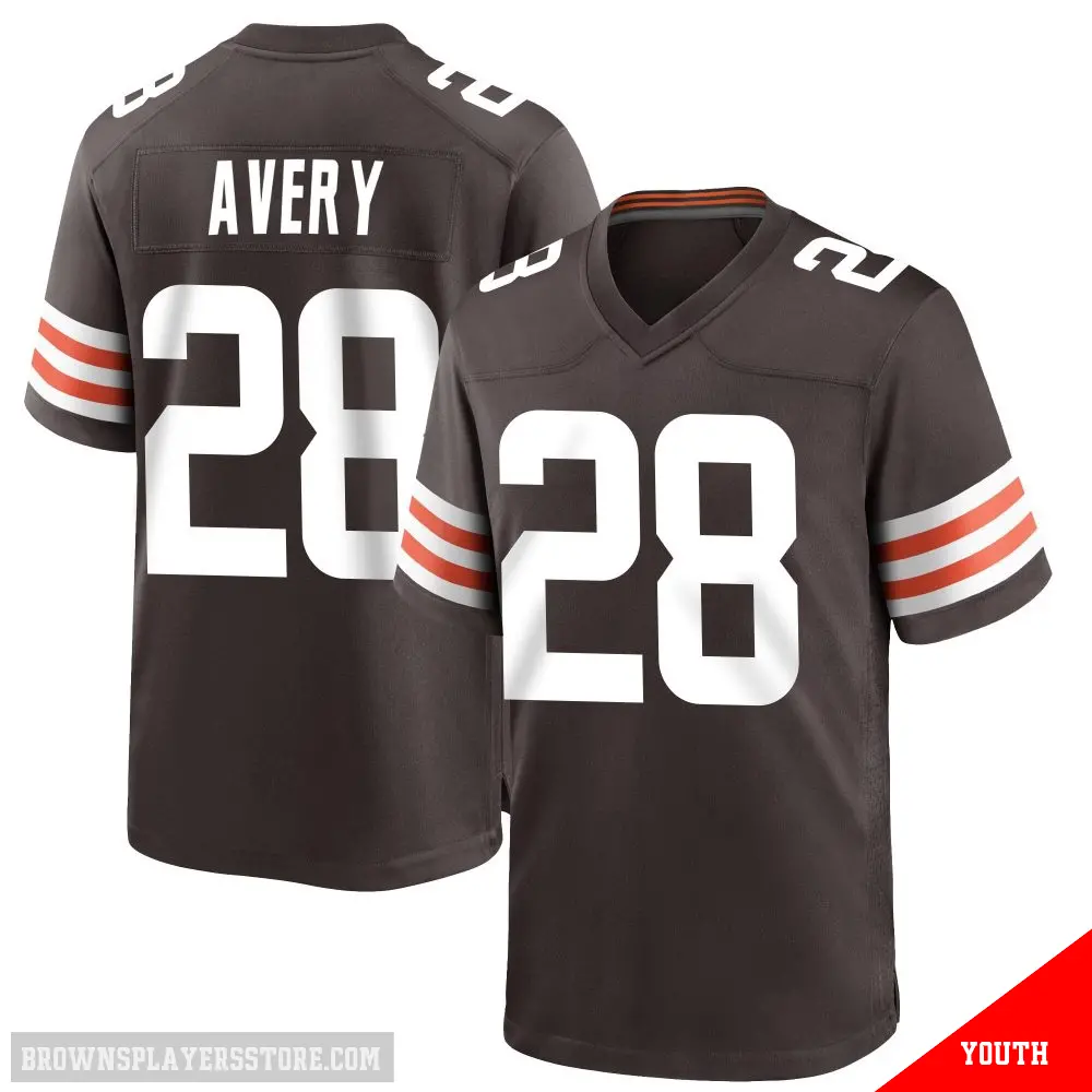 ＃28 Youth Tre Avery Brown Game Cleveland Browns Team Color Jersey