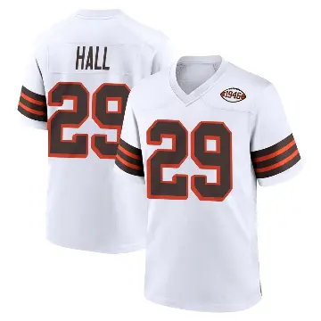＃29 Men's Tyler Hall White Game Cleveland Browns 1946 Collection Alternate Jersey