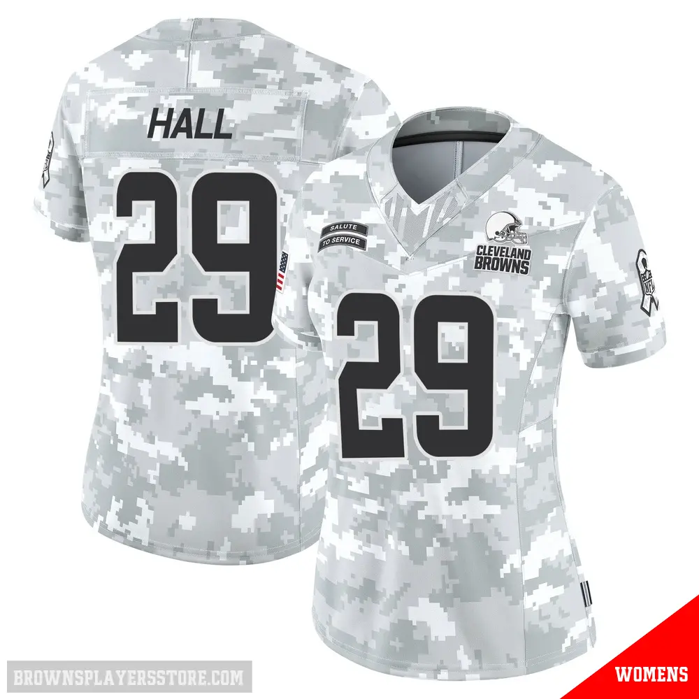 ＃29 Women's Tyler Hall Arctic Camo Limited Cleveland Browns 2024 Salute to Service Jersey