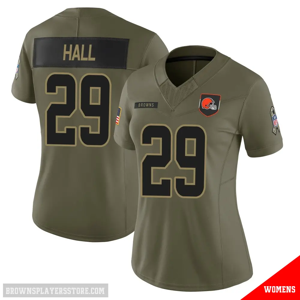 ＃29 Women's Tyler Hall Olive Limited Cleveland Browns 2025 Salute to Service Jersey