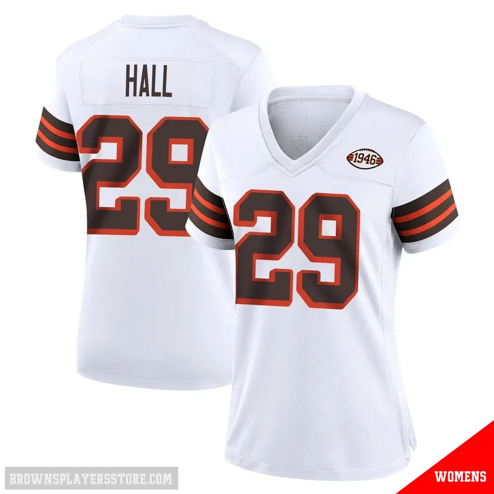＃29 Women's Tyler Hall White Game Cleveland Browns 1946 Collection Alternate Jersey