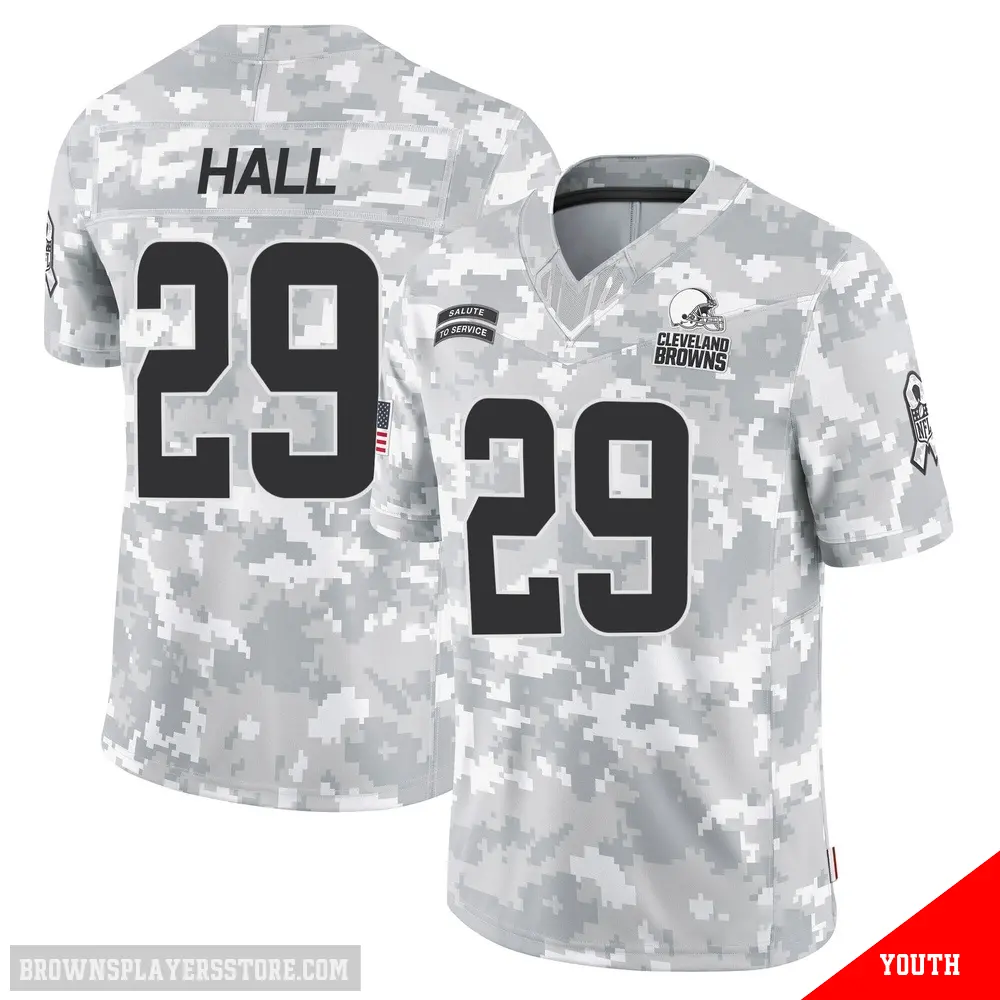＃29 Youth Tyler Hall Arctic Camo Limited Cleveland Browns 2024 Salute to Service Jersey