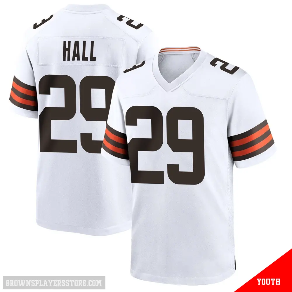 ＃29 Youth Tyler Hall White Game Cleveland Browns Jersey