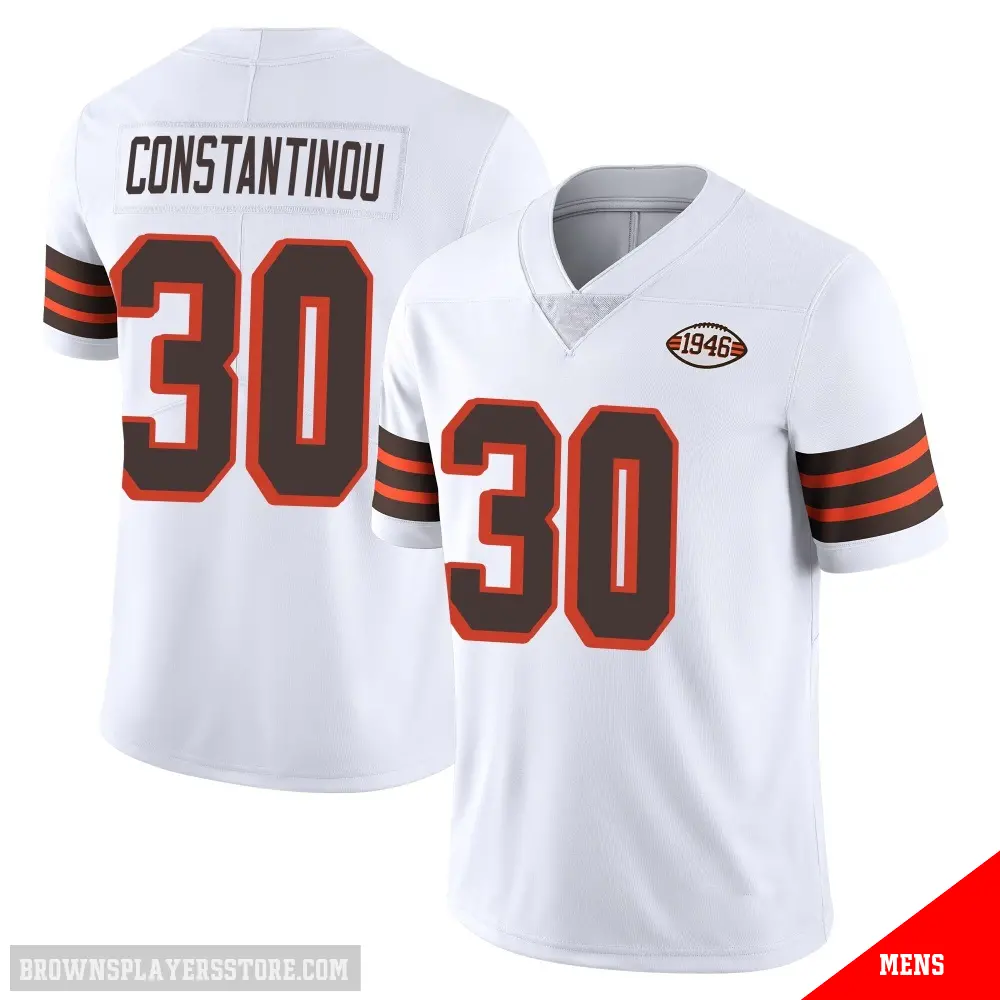 ＃30 Men's Nik Constantinou White Limited Cleveland Browns Vapor 1946 Collection Alternate Jersey