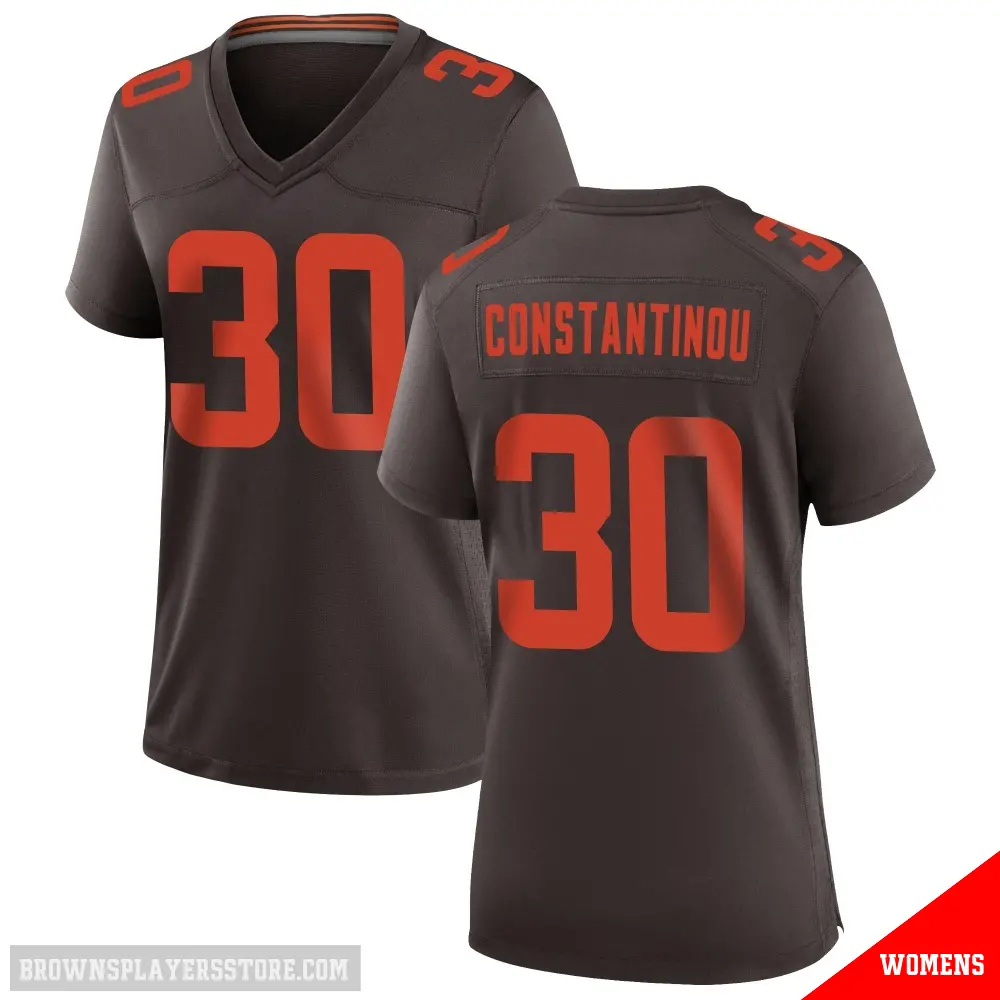 ＃30 Women's Nik Constantinou Brown Game Cleveland Browns Alternate Jersey