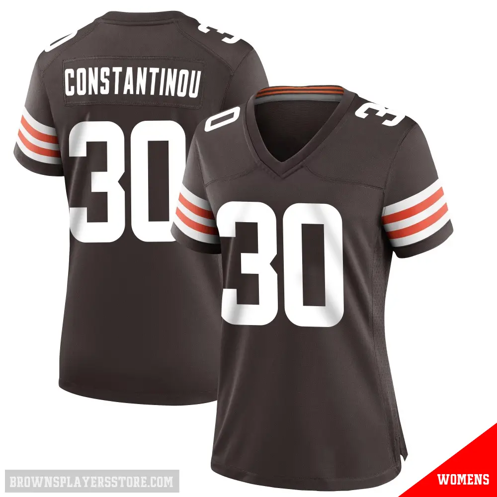 ＃30 Women's Nik Constantinou Brown Game Cleveland Browns Team Color Jersey