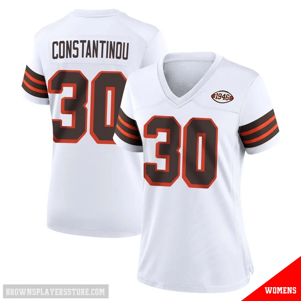 ＃30 Women's Nik Constantinou White Game Cleveland Browns 1946 Collection Alternate Jersey