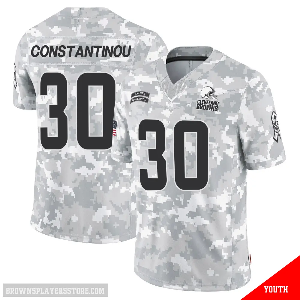 ＃30 Youth Nik Constantinou Arctic Camo Limited Cleveland Browns 2024 Salute to Service Jersey