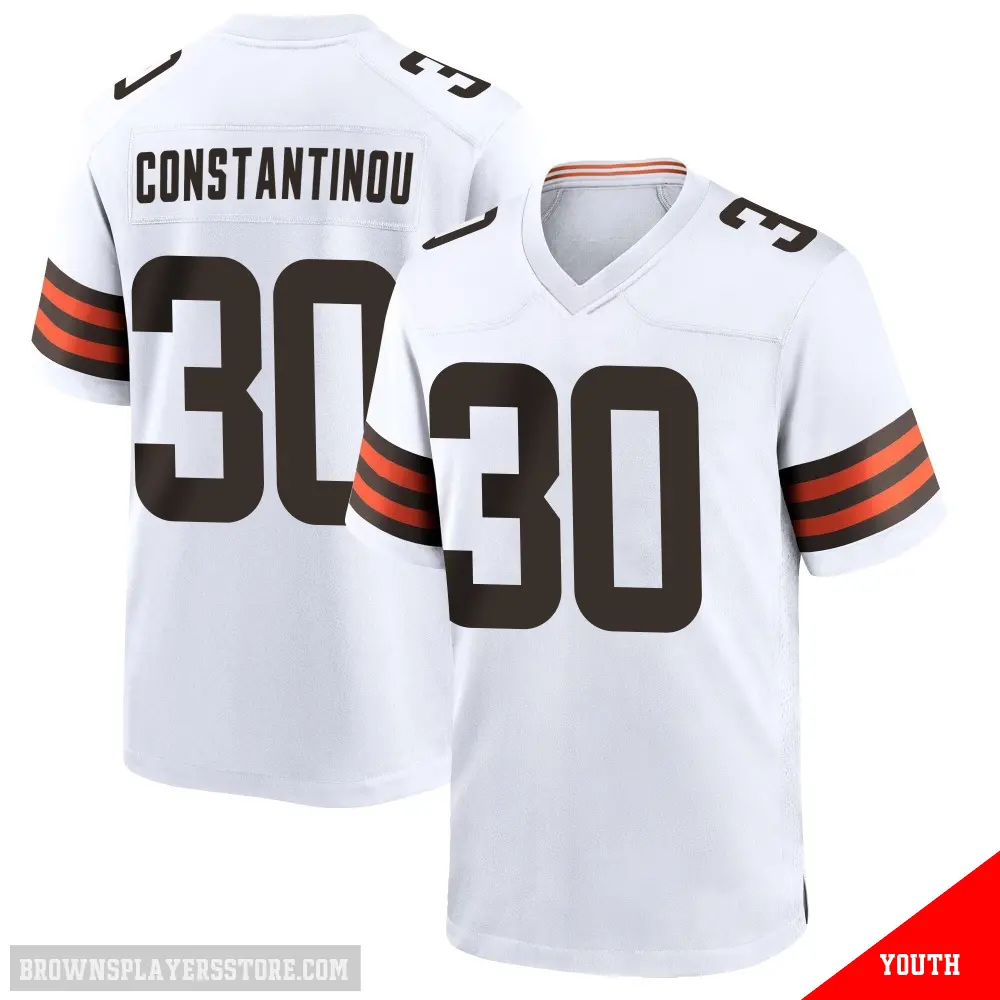 ＃30 Youth Nik Constantinou White Game Cleveland Browns Jersey
