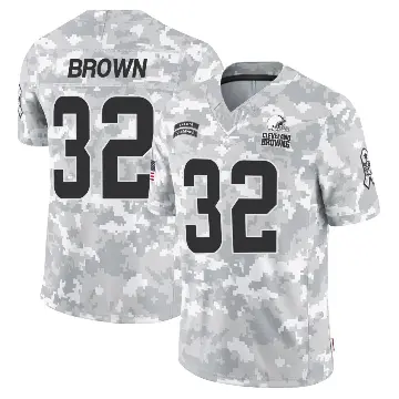 ＃32 Men's Jim Brown Arctic Camo Limited Cleveland Browns 2024 Salute to Service Jersey