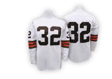 ＃32 Men's Jim Brown White Authentic Cleveland Browns Mitchell And Ness Throwback Jersey