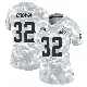 ＃32 Women's Jim Brown Arctic Camo Limited Cleveland Browns 2024 Salute to Service Jersey