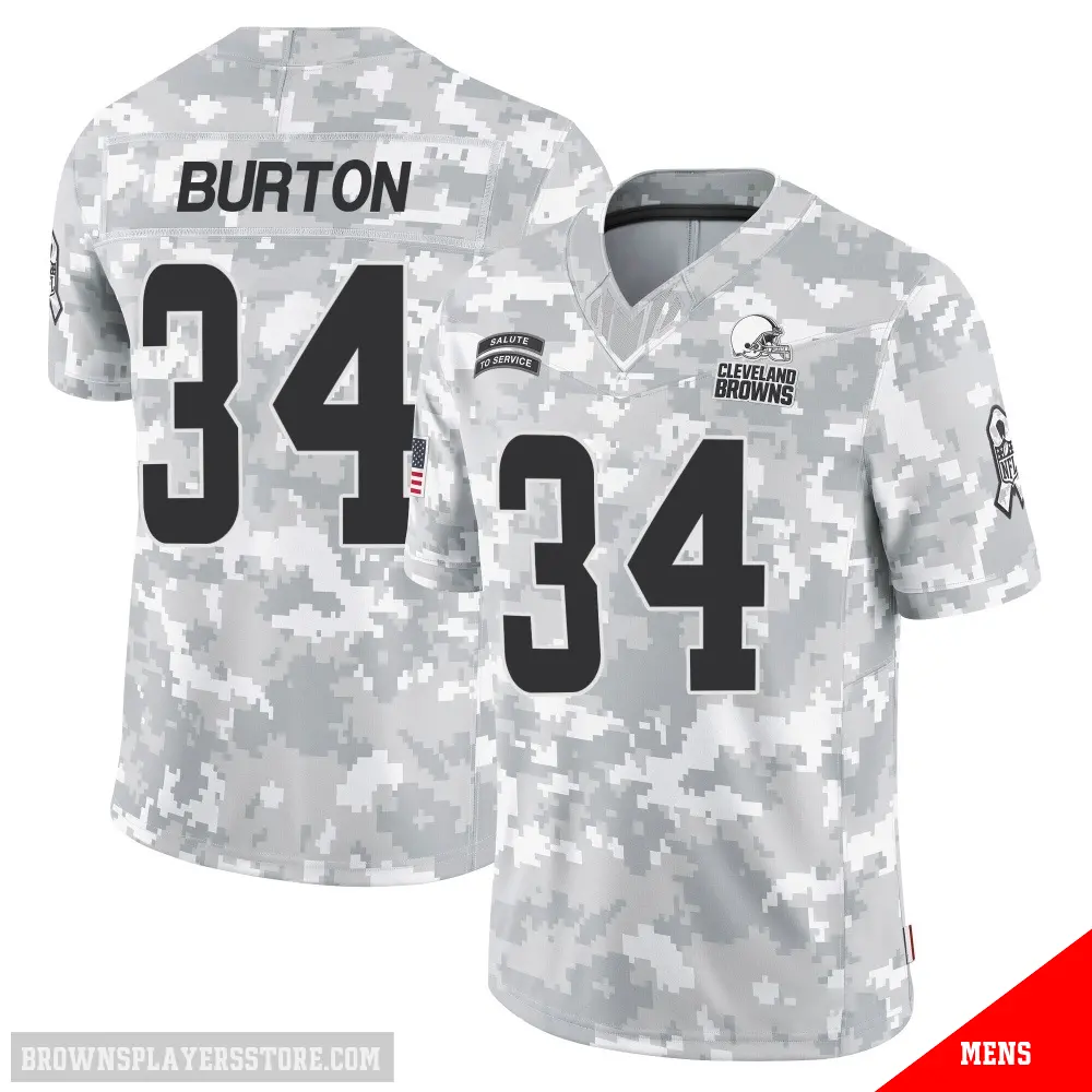 ＃34 Men's Michael Burton Arctic Camo Limited Cleveland Browns 2024 Salute to Service Jersey