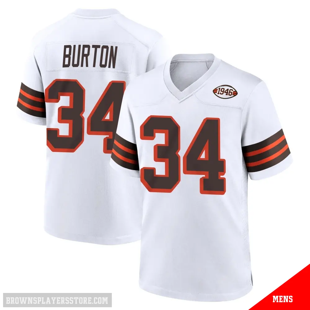 ＃34 Men's Michael Burton White Game Cleveland Browns 1946 Collection Alternate Jersey