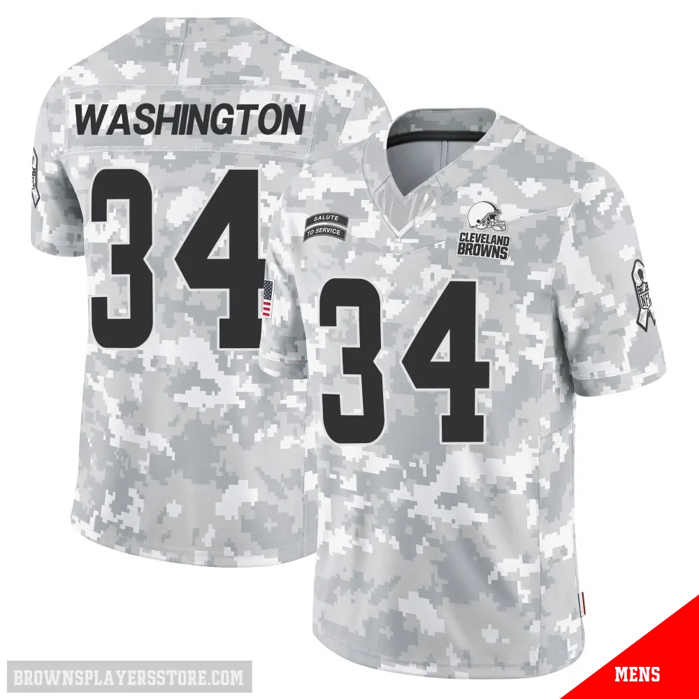 ＃34 Men's Zion Washington Arctic Camo Limited Cleveland Browns 2024 Salute to Service Jersey