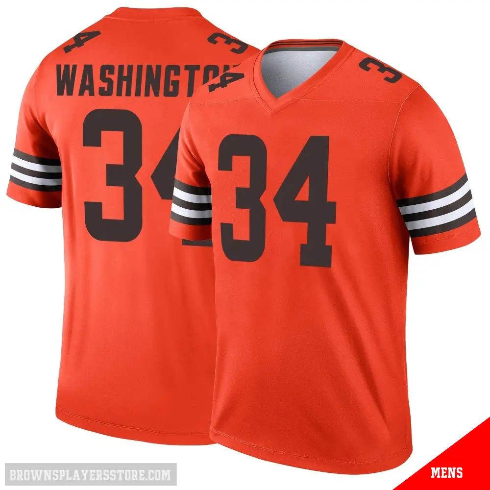 ＃34 Men's Zion Washington Orange Legend Cleveland Browns Inverted Jersey