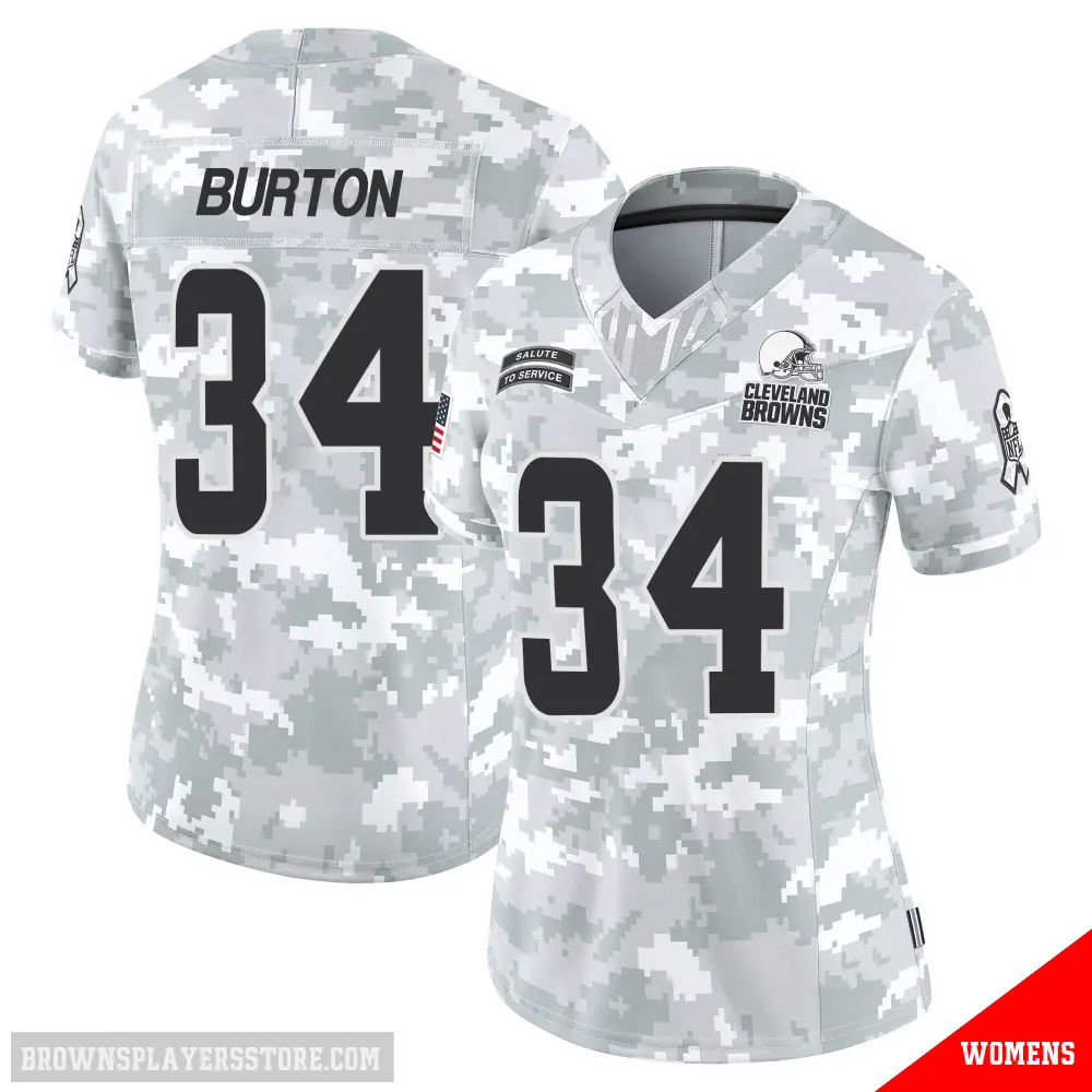 ＃34 Women's Michael Burton Arctic Camo Limited Cleveland Browns 2024 Salute to Service Jersey