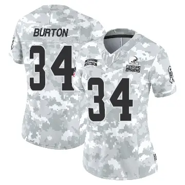 ＃34 Women's Michael Burton Arctic Camo Limited Cleveland Browns 2024 Salute to Service Jersey
