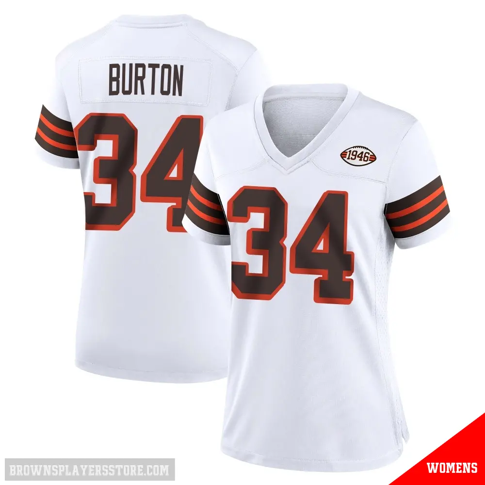 ＃34 Women's Michael Burton White Game Cleveland Browns 1946 Collection Alternate Jersey