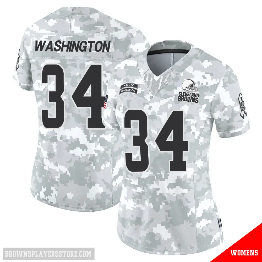 ＃34 Women's Zion Washington Arctic Camo Limited Cleveland Browns 2024 Salute to Service Jersey