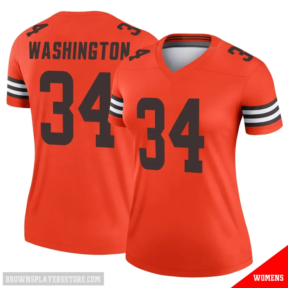 ＃34 Women's Zion Washington Orange Legend Cleveland Browns Inverted Jersey