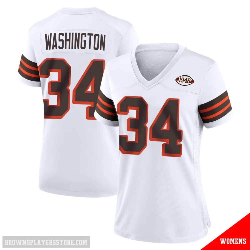 ＃34 Women's Zion Washington White Game Cleveland Browns 1946 Collection Alternate Jersey