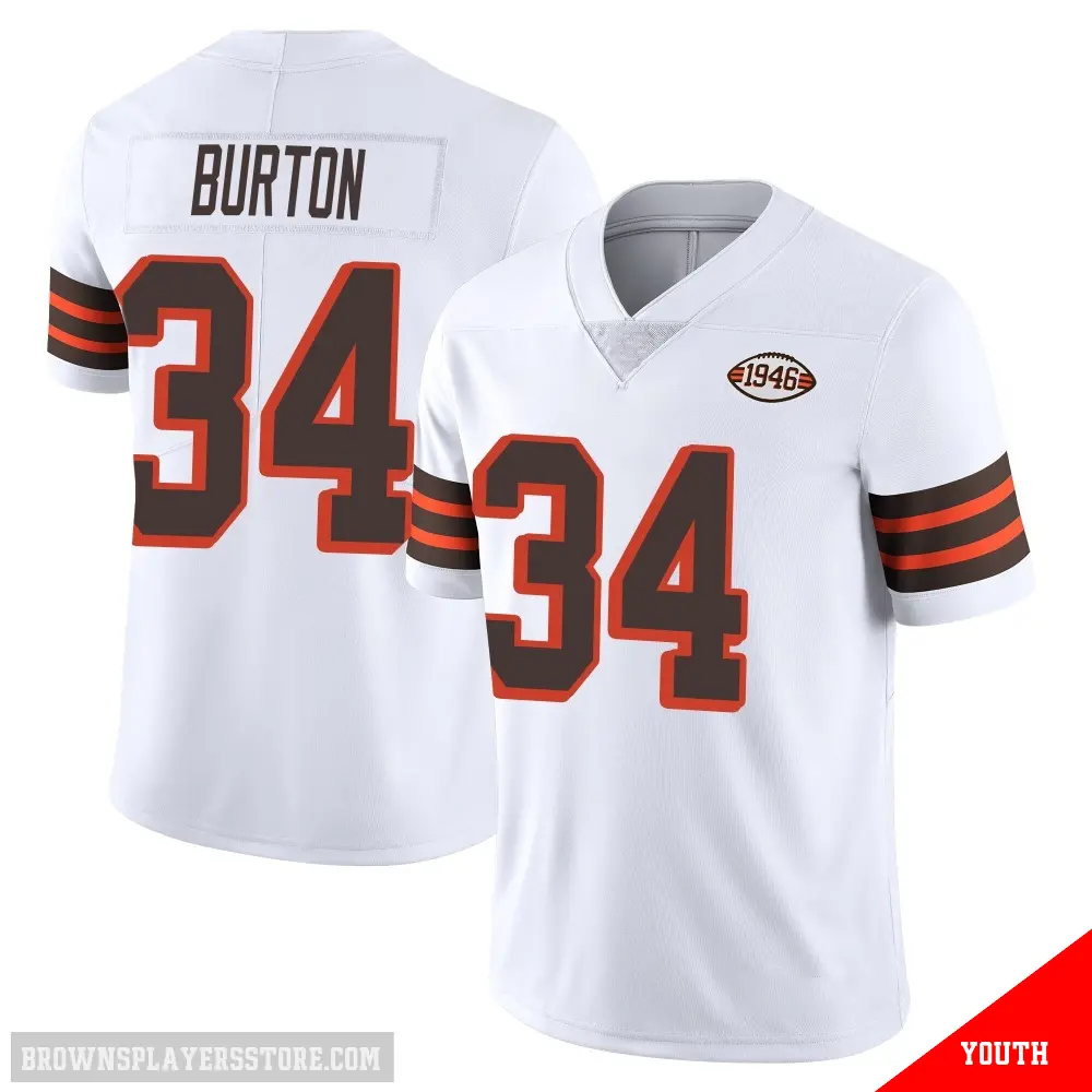 ＃34 Youth Michael Burton White Limited Cleveland Browns Vapor 1946 Collection Alternate Jersey