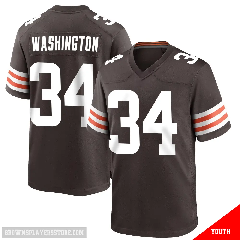＃34 Youth Zion Washington Brown Game Cleveland Browns Team Color Jersey