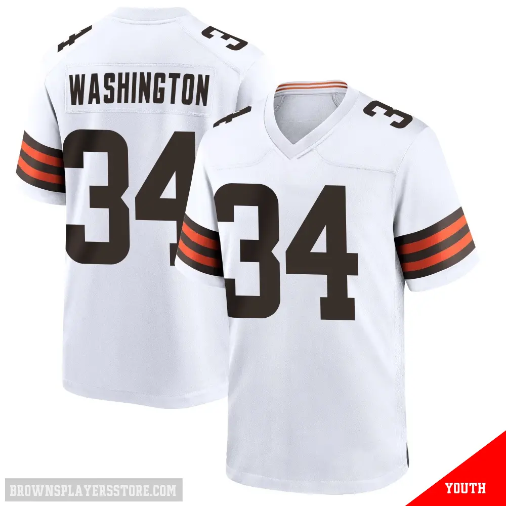 ＃34 Youth Zion Washington White Game Cleveland Browns Jersey