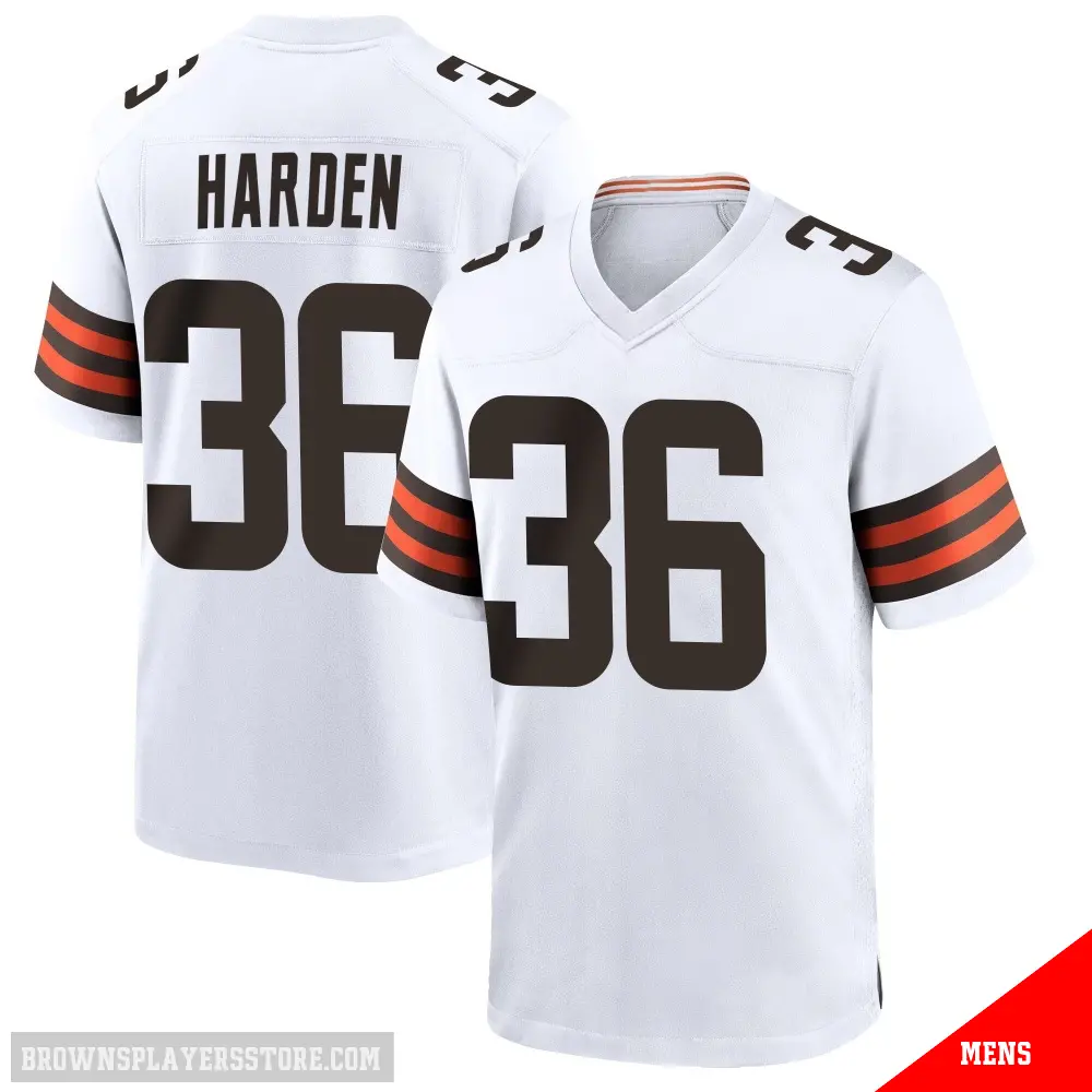 ＃36 Men's T.J. Harden White Game Cleveland Browns Jersey