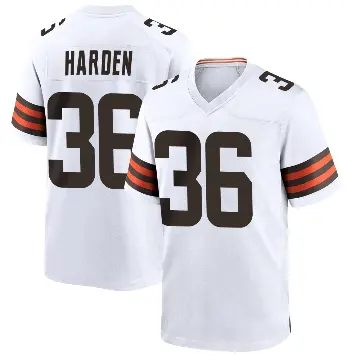 ＃36 Men's T.J. Harden White Game Cleveland Browns Jersey