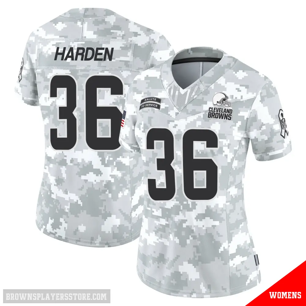 ＃36 Women's T.J. Harden Arctic Camo Limited Cleveland Browns 2024 Salute to Service Jersey
