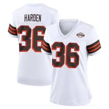 ＃36 Women's T.J. Harden White Game Cleveland Browns 1946 Collection Alternate Jersey
