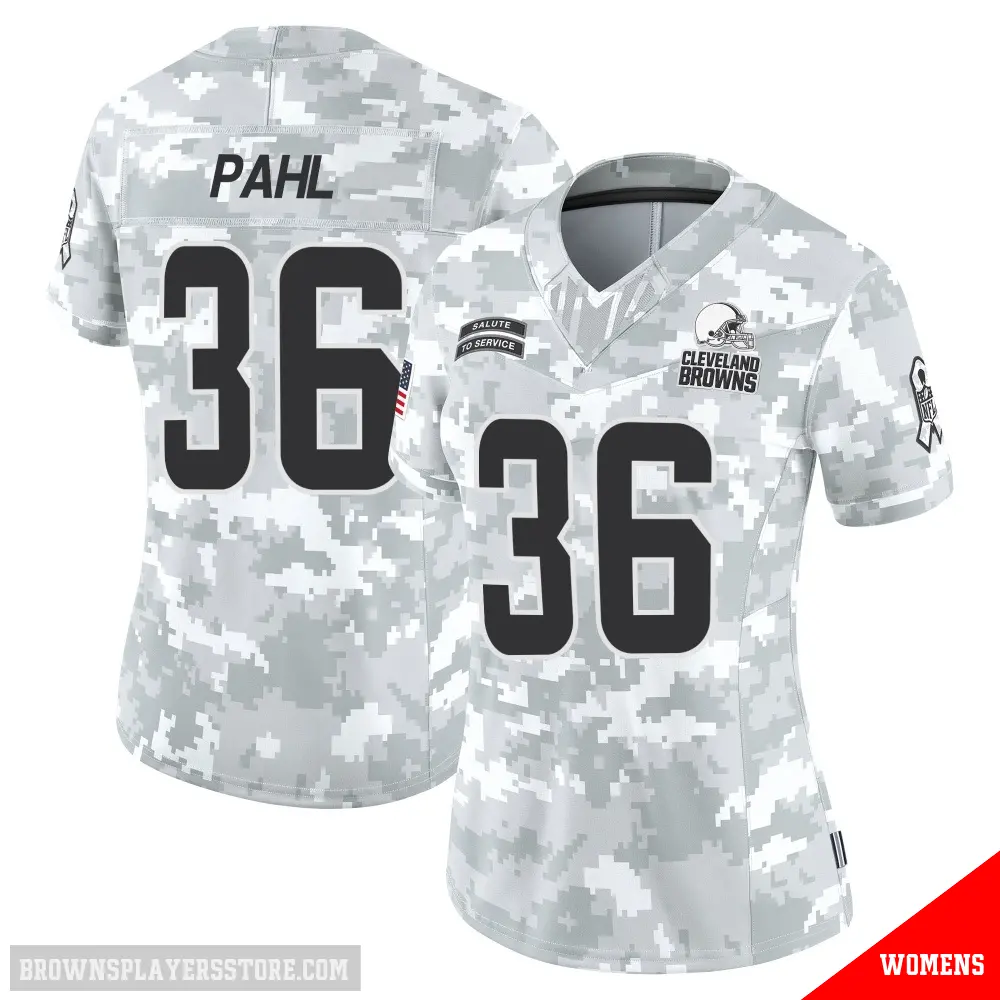 ＃36 Women's Wes Pahl Arctic Camo Limited Cleveland Browns 2024 Salute to Service Jersey