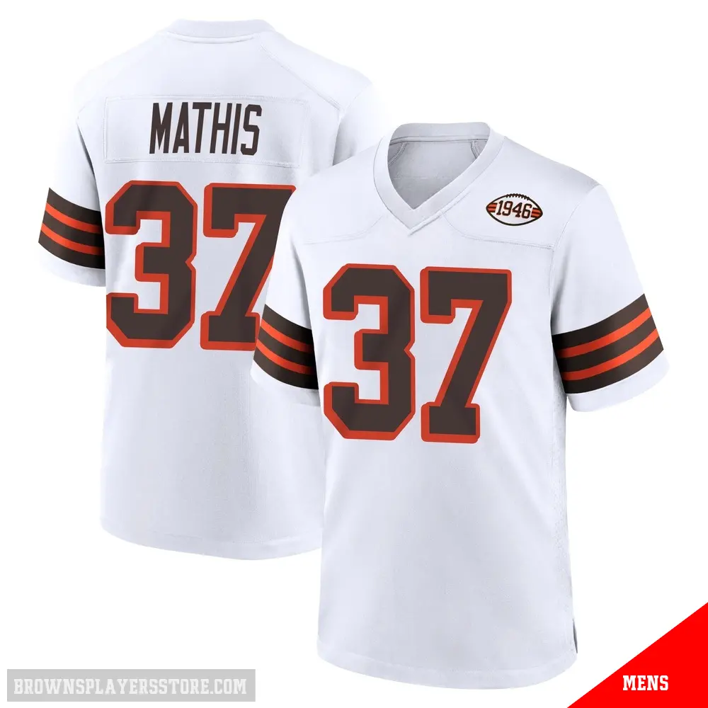 ＃37 Men's Damarri Mathis White Game Cleveland Browns 1946 Collection Alternate Jersey