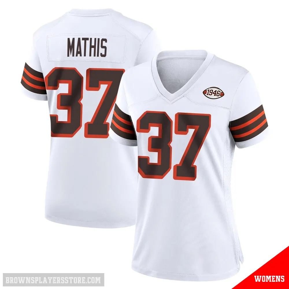 ＃37 Women's Damarri Mathis White Game Cleveland Browns 1946 Collection Alternate Jersey