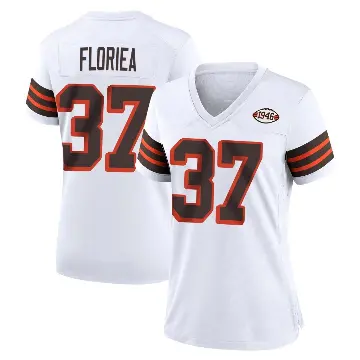 ＃37 Women's Luke Floriea White Game Cleveland Browns 1946 Collection Alternate Jersey