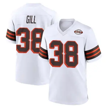 ＃38 Men's Jaelen Gill White Game Cleveland Browns 1946 Collection Alternate Jersey
