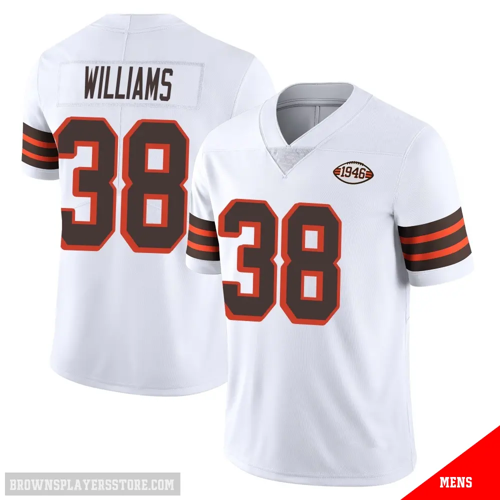 ＃38 Men's Trayveon Williams White Limited Cleveland Browns Vapor 1946 Collection Alternate Jersey