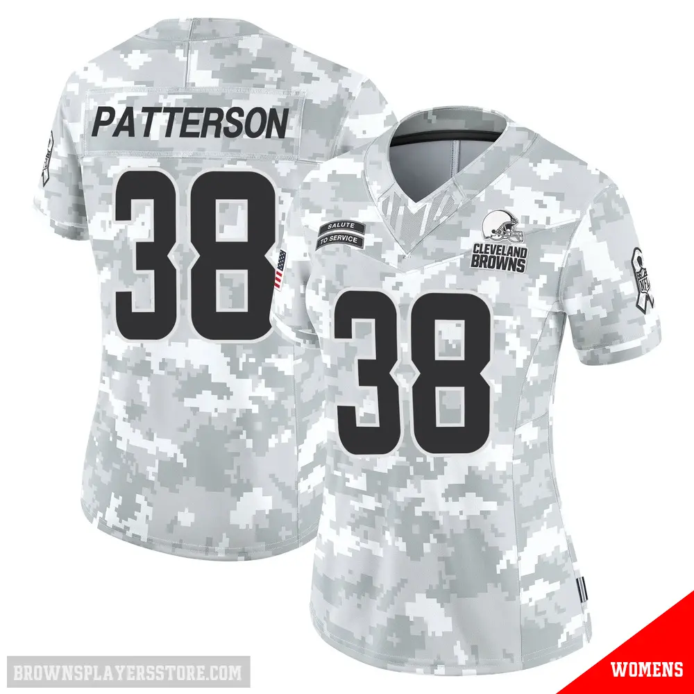 ＃38 Women's Ben Patterson Arctic Camo Limited Cleveland Browns 2024 Salute to Service Jersey
