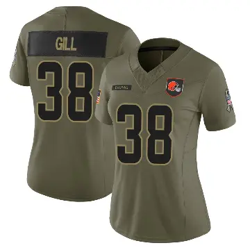 ＃38 Women's Jaelen Gill Olive Limited Cleveland Browns 2025 Salute to Service Jersey