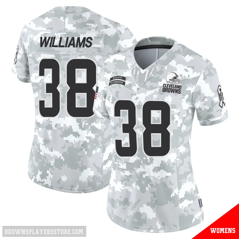＃38 Women's Trayveon Williams Arctic Camo Limited Cleveland Browns 2024 Salute to Service Jersey
