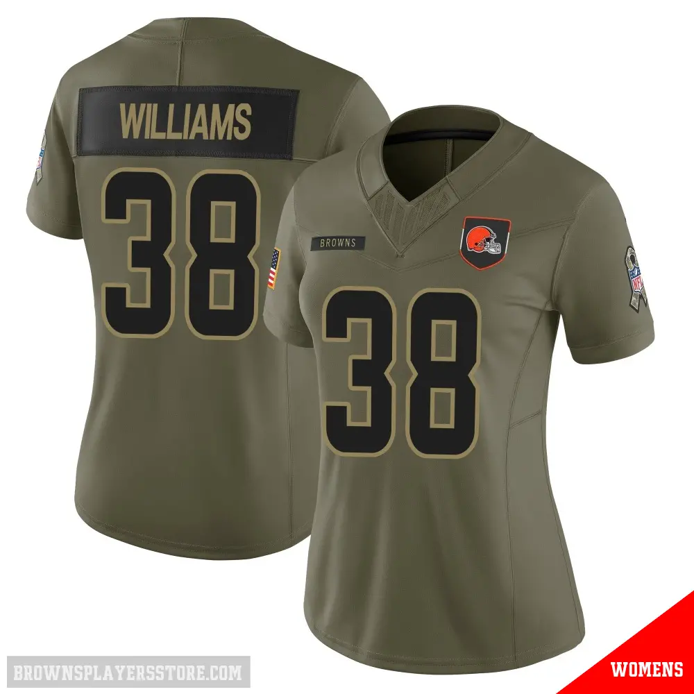 ＃38 Women's Trayveon Williams Olive Limited Cleveland Browns 2025 Salute to Service Jersey