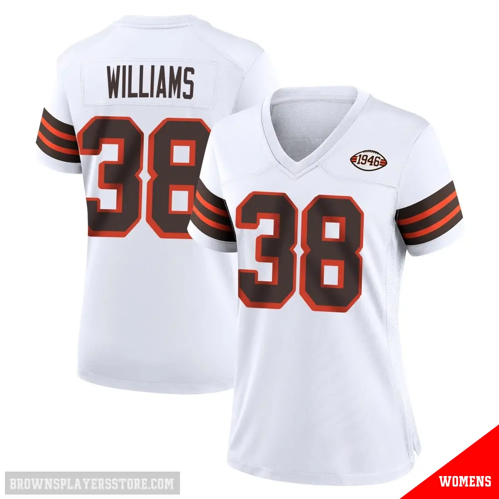 ＃38 Women's Trayveon Williams White Game Cleveland Browns 1946 Collection Alternate Jersey