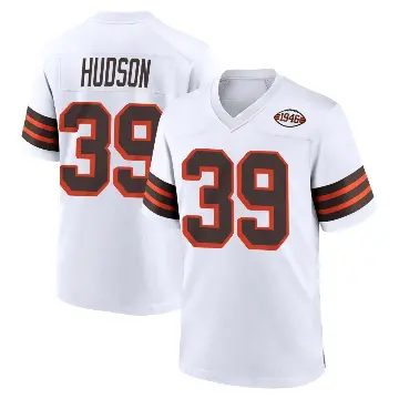 ＃39 Men's Khaleke Hudson White Game Cleveland Browns 1946 Collection Alternate Jersey