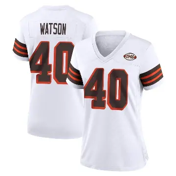 ＃40 Women's Nathaniel Watson White Game Cleveland Browns 1946 Collection Alternate Jersey