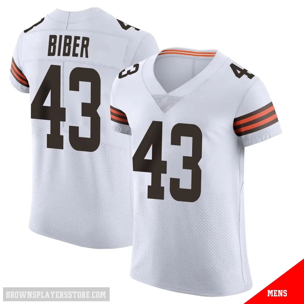 ＃43 Men's Drew Biber White Elite Cleveland Browns Vapor Jersey